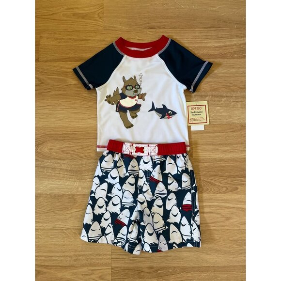 NWT Great Wolf Lodge Boys 2T Two-Piece UPF 50+ Sun Protected Swimwear Sharks - Picture 1 of 4